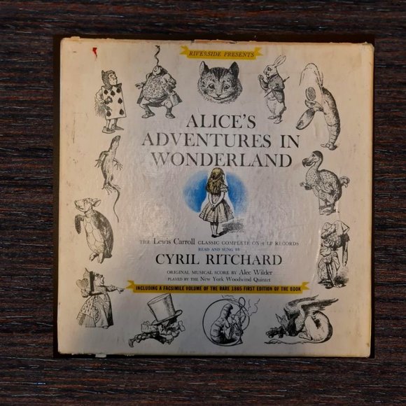1957 ALICE'S ADVENTURES IN WONDERLAND LEWIS CARROL BOOK + 4 LP RECORDS - Picture 1 of 6